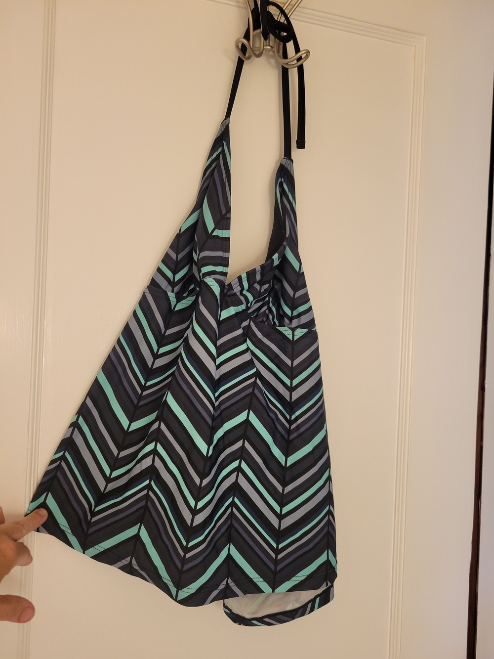 Massimo Chevron Halter Tankini Top in Teal and Black